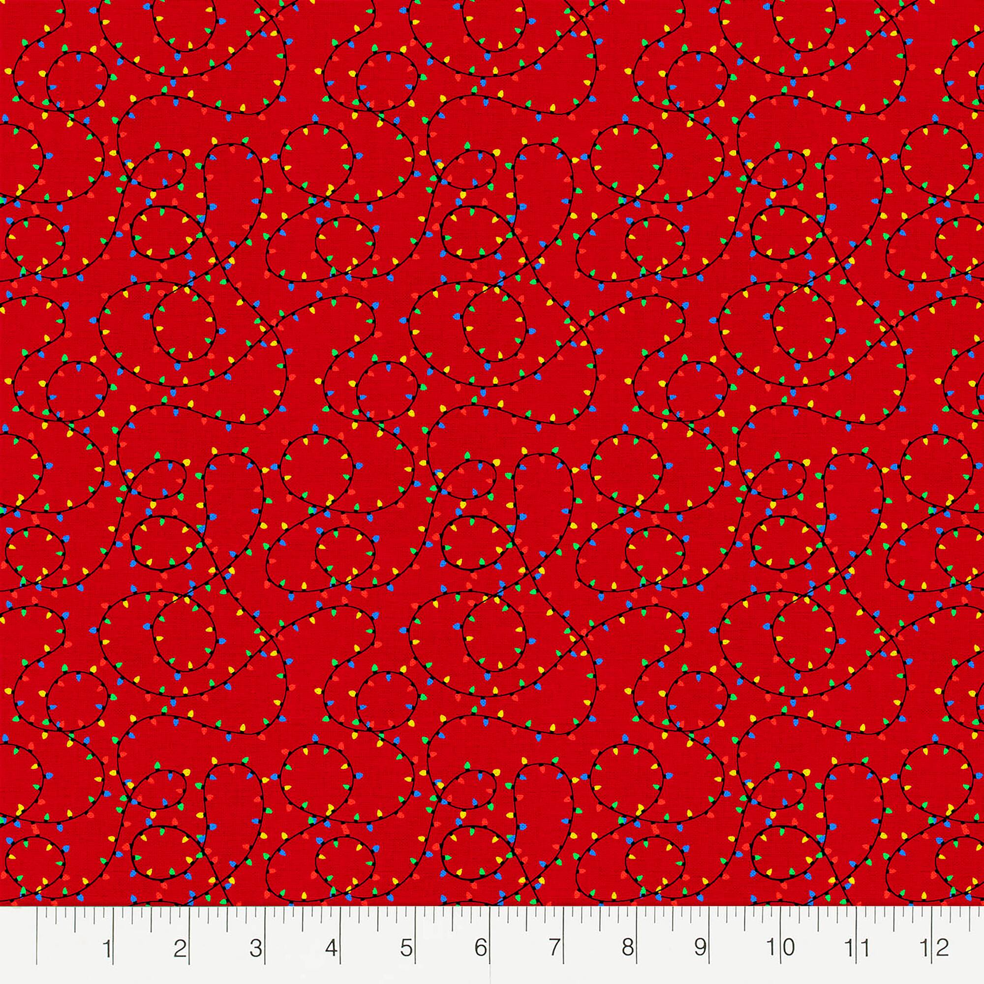 Fabric Editions Red Holiday Lights Cotton Fabric